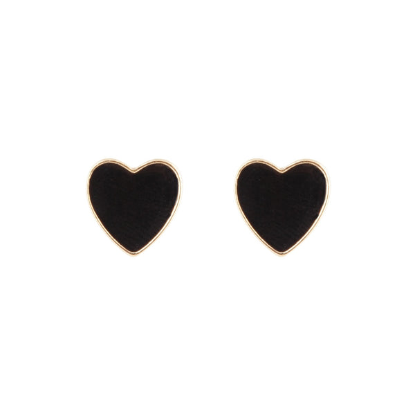 Gold Enamel Heart Stud Earrings