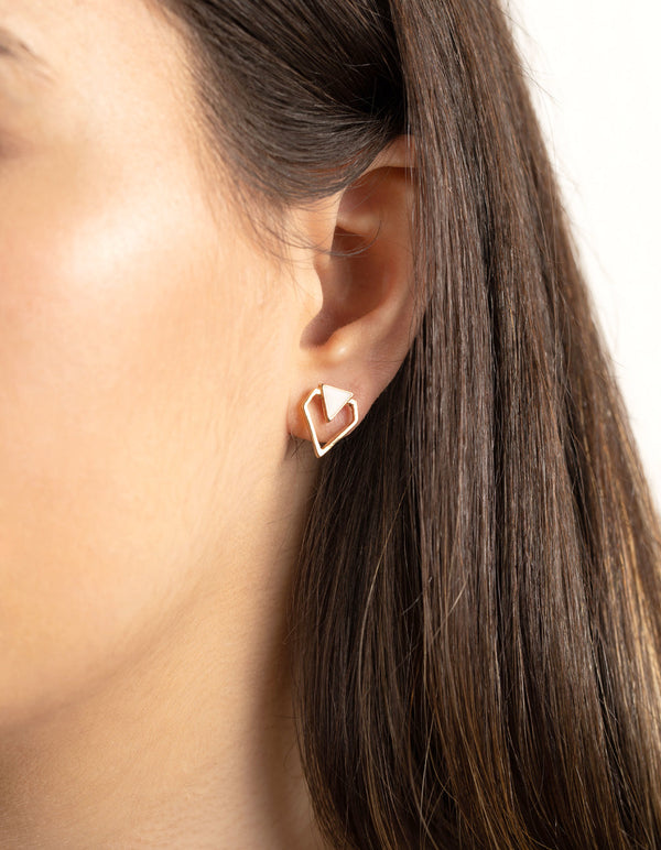 White And Gold Mini Geometric Stud