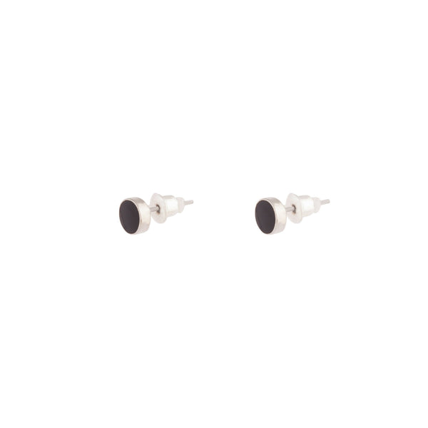 Rhodium Black Disc Earrings