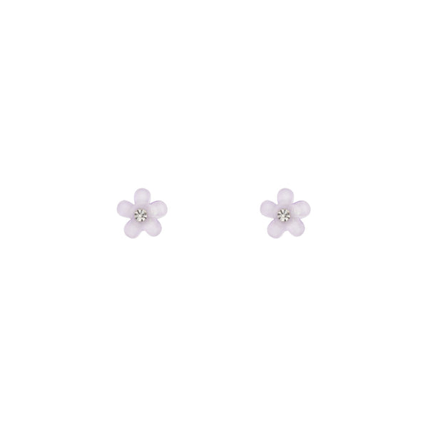 Purple Flower Stud Earrings Diamante Centre