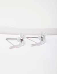 White Coated Mini 70s Dia Flower Stud Earrings - link has visual effect only