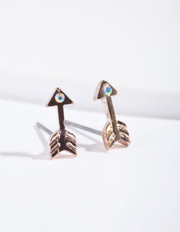 Rose Gold Arrow and Diamante Stud Earrings