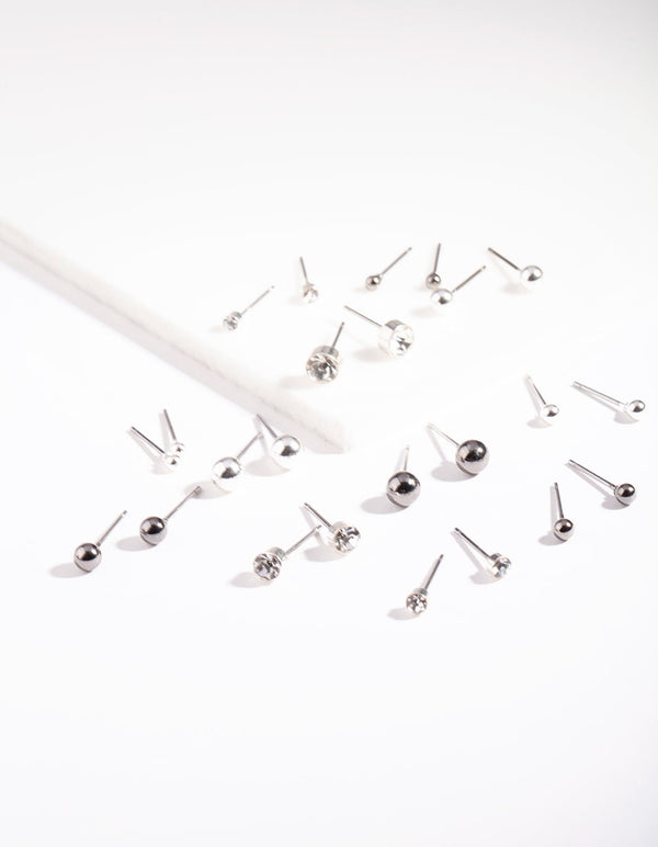 Rhodium Tiny Graduated Black Earring 12 Pack