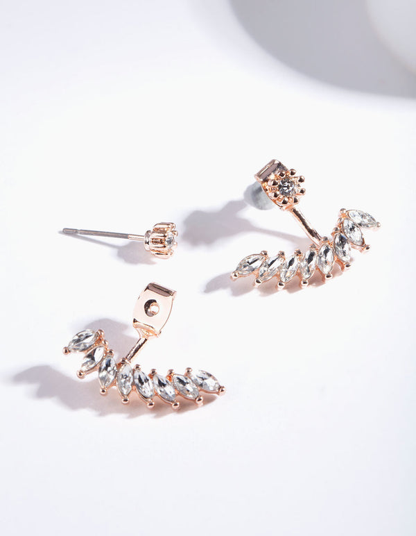 Rose Gold Navette Drop Jacket Earrings