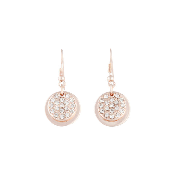 Rose Gold Disc Diamante Hook Earrings