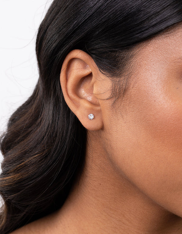 Sterling Silver Cubic Zirconia Round 4mm Stud Earrings