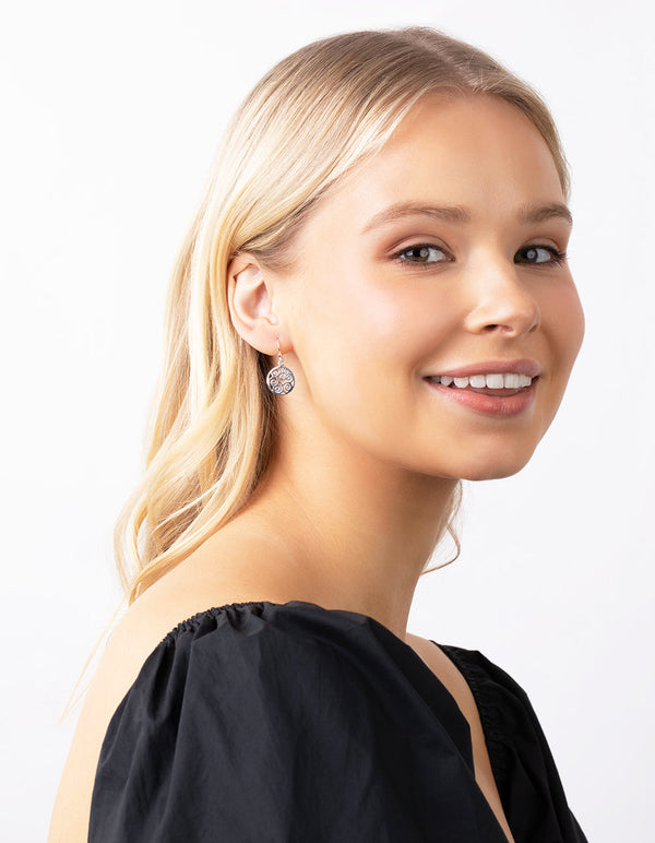 Sterling Silver Round Filigree Drop Earrings