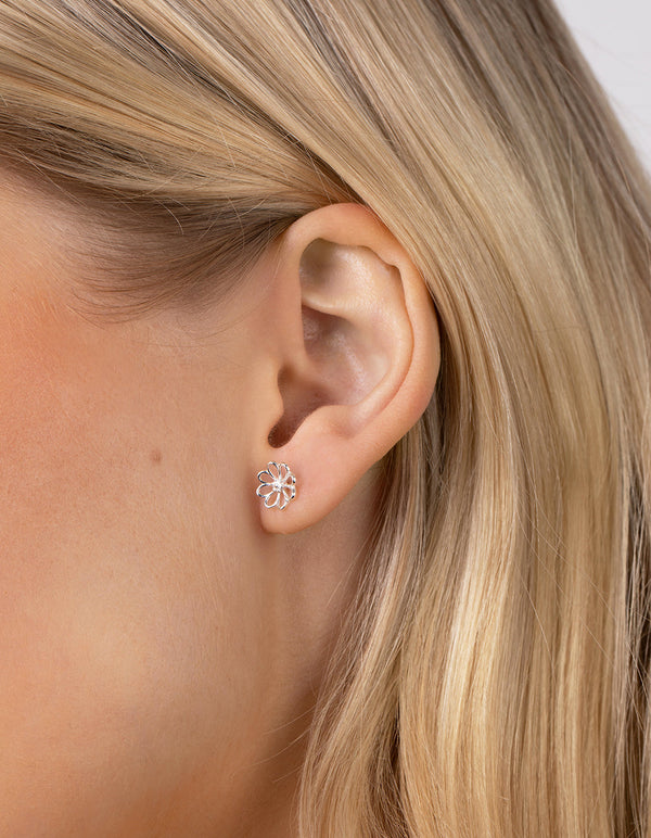 Sterling Silver Open Daisy Stud Earrings