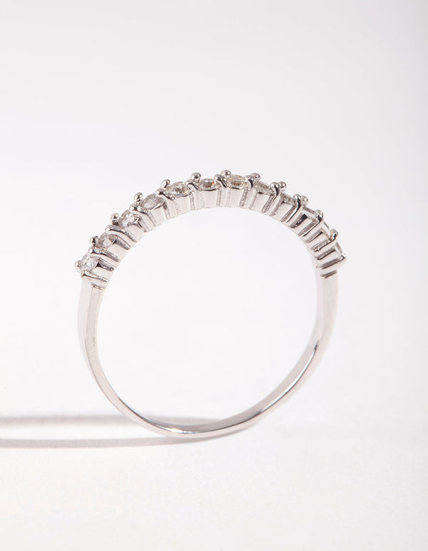 Sterling Silver Diamante Half Pave Ring