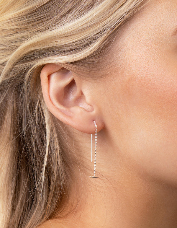 Sterling Silver Bar Chain Thread Earrings