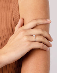 Sterling Silver Diamante Stone And Band Ring - link has visual effect only