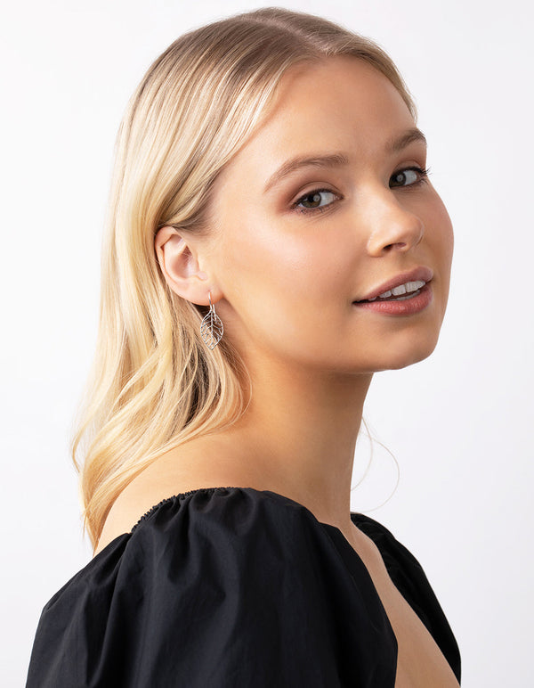 Sterling Silver Leaf Drop Earrings
