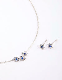 Sterling Silver Diamante Flower Necklace and Earrings Set - link has visual effect only