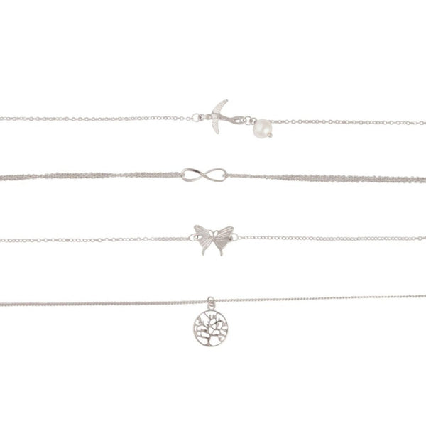 Silver Tree Infinity Anklet 4 Pack