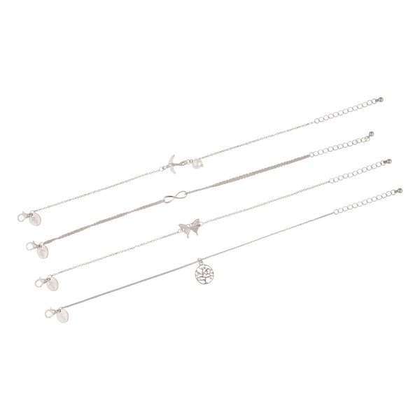 Silver Tree Infinity Anklet 4 Pack
