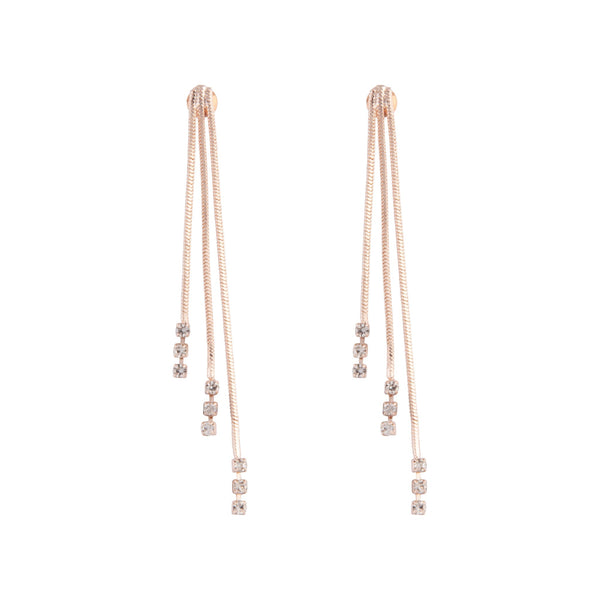 Rose Gold Triangle Diamante Snake Chain Earrings