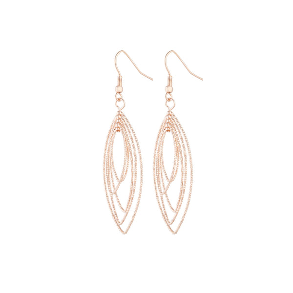 Rose Gold Textured Marquise Drop Earrings