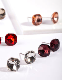 Rhodium Mini Vierkante Kristallen Oorknopjes 5-pack - link has visual effect only