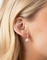 Sterling Silver Diamante Drop Pearl Earrings - link has visual effect only