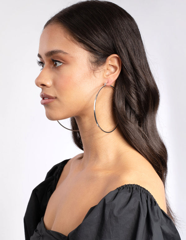 Silver Fine Large Hoop Earrings