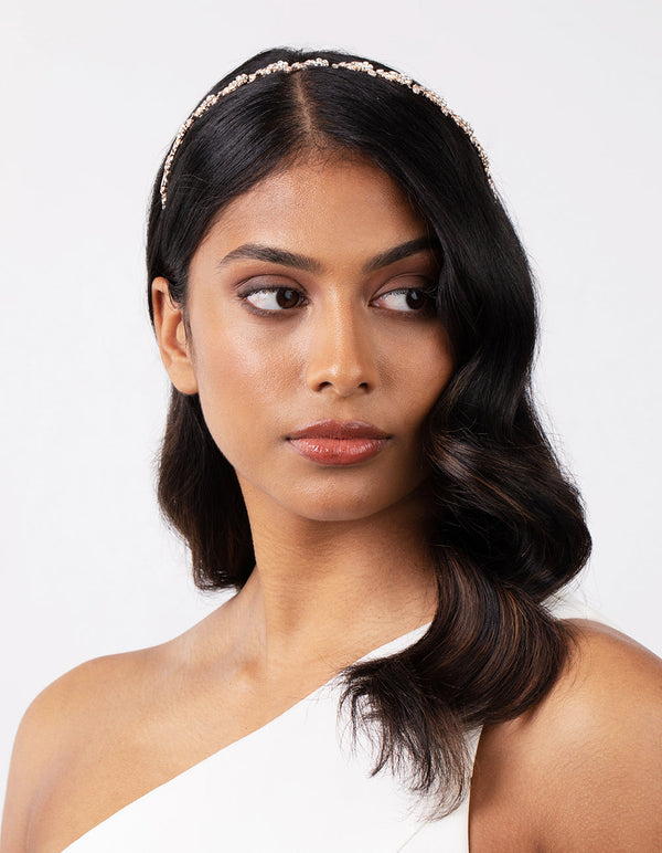 Rose Gold Diamante Leaf Tie Headband