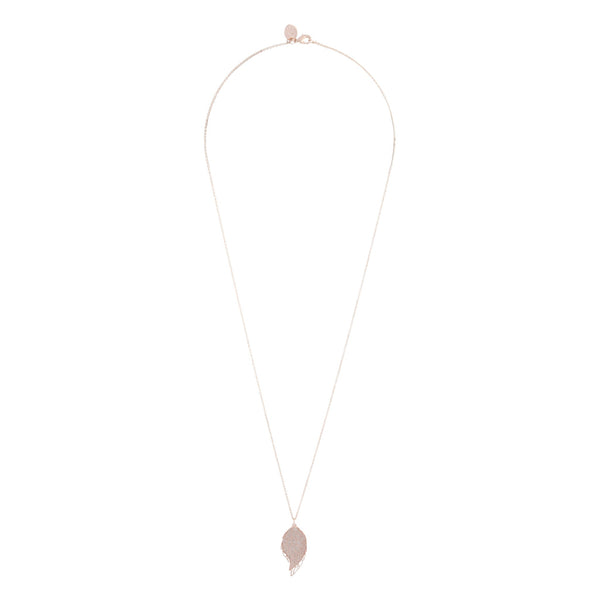 Rose Gold Glitter And Cut Out Leaf Pendant Necklace