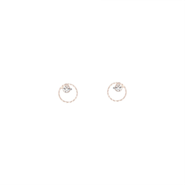 Rose Gold Circle Geo Diamante Stud Earrings