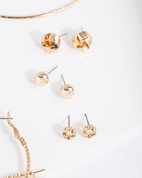 Gold Ball Knot Stud & Hoop Pack - link has visual effect only