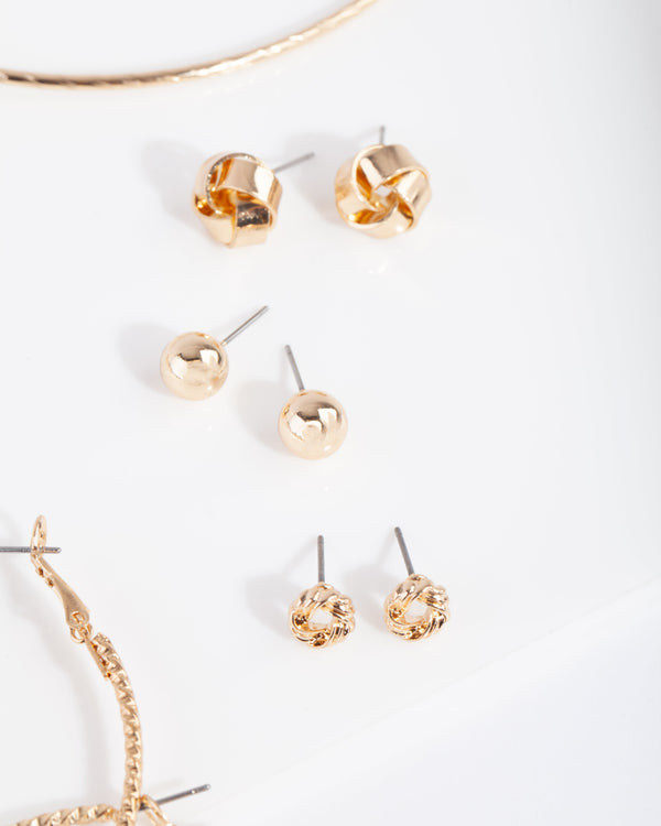 Gold Ball Knot Stud & Hoop Pack