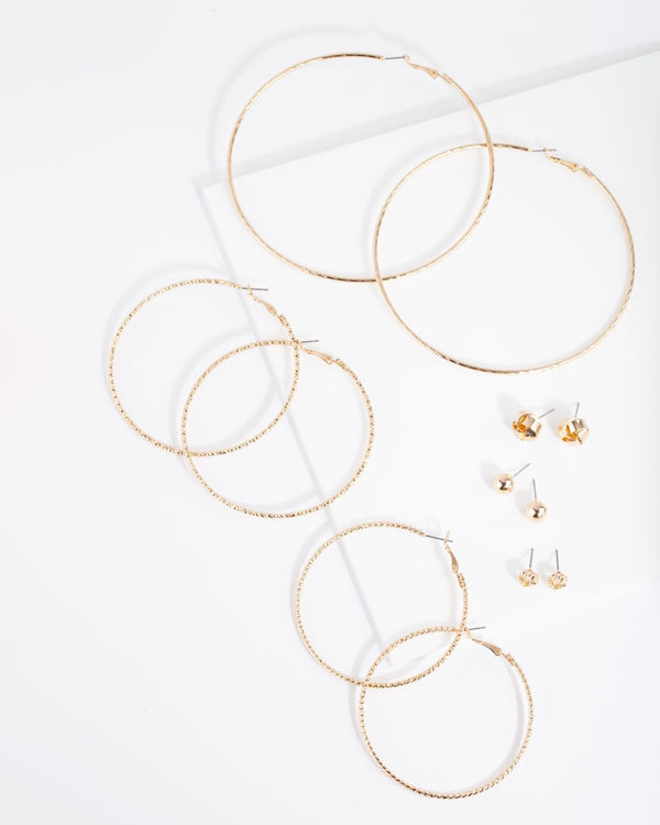 Gold Ball Knot Stud & Hoop Pack