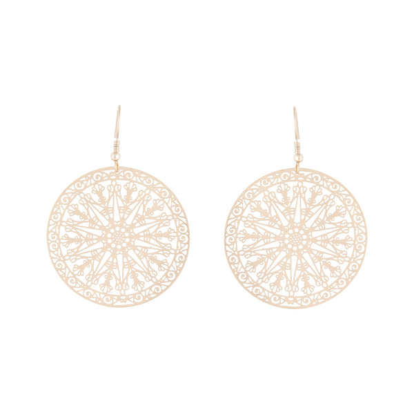 Gold Circular Filigree Stamp Drop Earrings