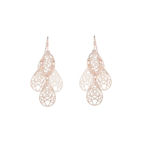 Rose Gold Filigree Teardrop Cluster Earrings