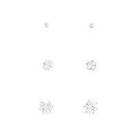 Rose Gold Assorted Cubic Zirconia Stud Earring 3 Pack - link has visual effect only