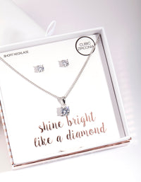 Rhodium Earrings and Necklace Gift Box - link has visual effect only
