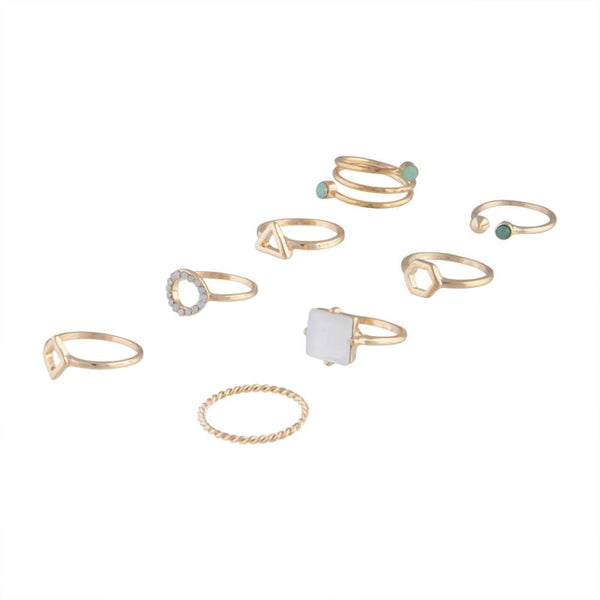 Gold Geometric Swirl Diamante Ring 8 Pack