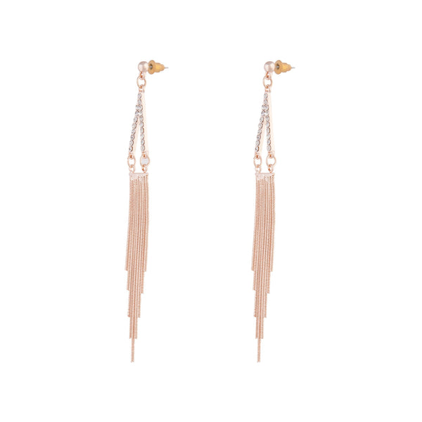 Rose Gold Diamante Point and Tassel Earrings