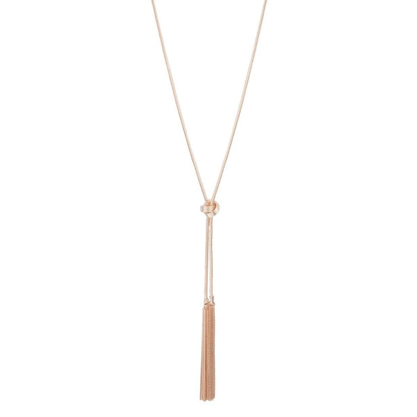 Rose Gold Lariat Knot And Tassel Necklace