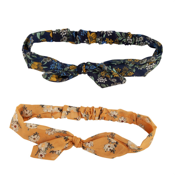 Yellow Navy Floral 2 Pack Bow Stretch Headband