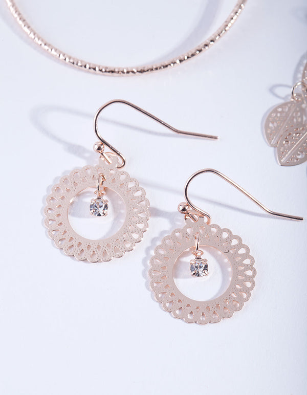 Rose Gold Filigree Earring 3 Pack