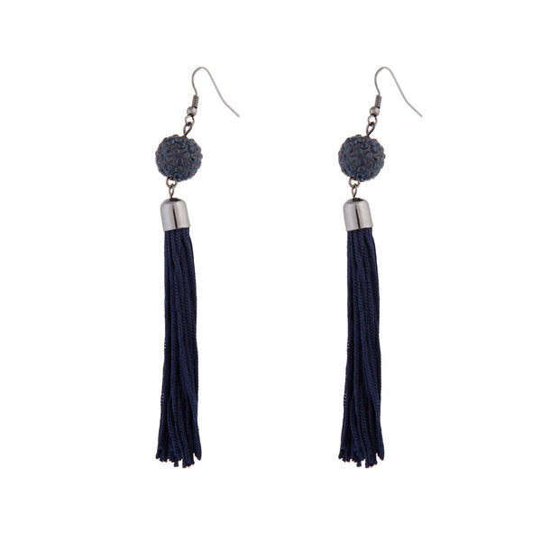 Midnight Blue Tassel Ball Drop Earrings