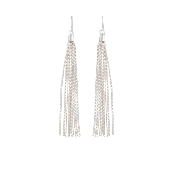 Silver Fine Chain Tassel Drop Earrings