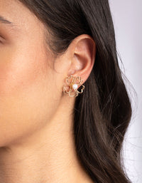 Gold Pearl Wired Flower Stud Earrings - link has visual effect only