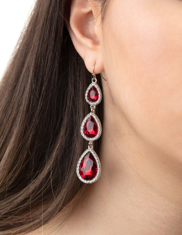 Red Teardrop Diamante Drop Earring