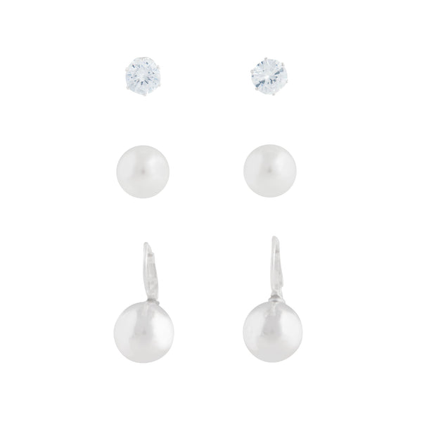 Cubic Zirconia Pearlised Bead Earring 3 Pack