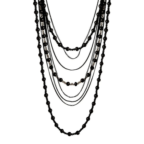 Layered Black Bead Lariat Necklace
