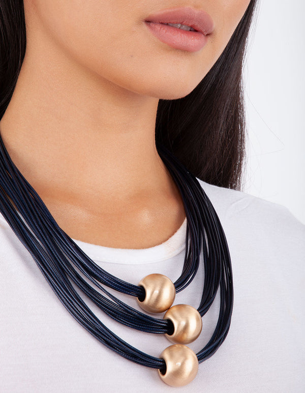 Midnight Navy Gold Ball Trio Necklace