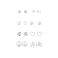 Rhodium Heart Snowflake 8 Pack Stud Earring - link has visual effect only