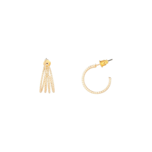 Gold Four Row Diamond Cut Hoop Earrings