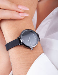 Black Skinny PU Strap Watch - link has visual effect only