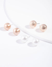 Rose Gold Pearl Sandblast Earring 3 Pack - link has visual effect only